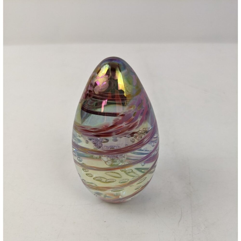 3.2" Signed GES Glass Eye Studio Swirl Control Bubble Egg Paperweight 1995
